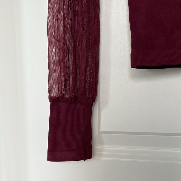 Free People Partially Mesh Long Sleeve Maroon Dark Red Size XS and S - Picture 4 of 10